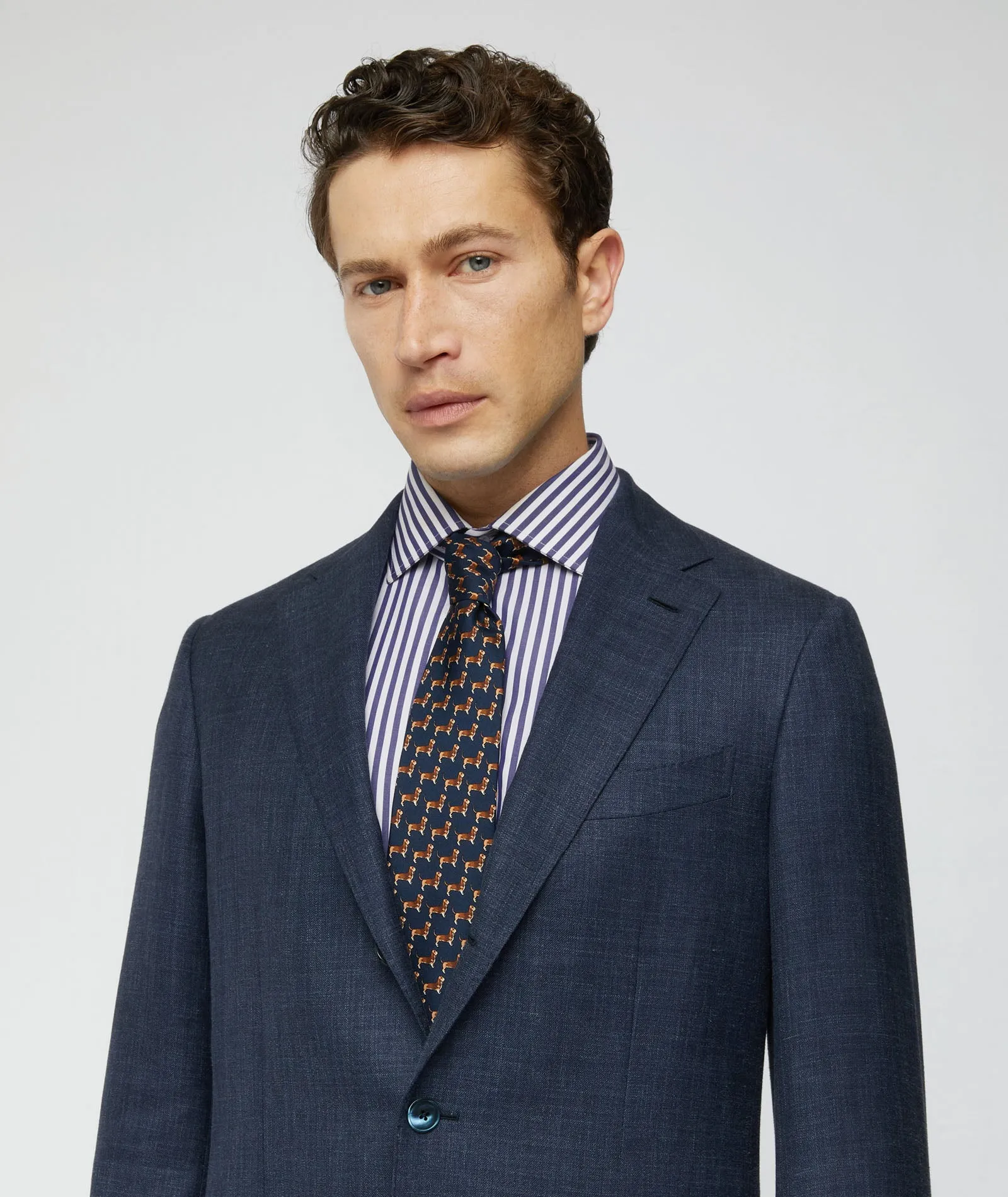 Signature suit in denim blue cashmere-silk-linen twill