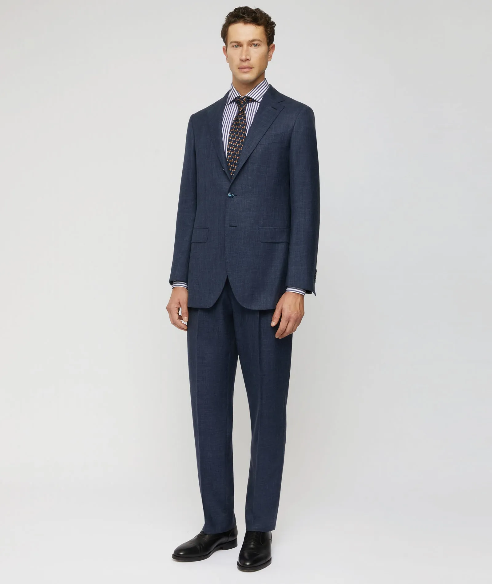 Signature suit in denim blue cashmere-silk-linen twill