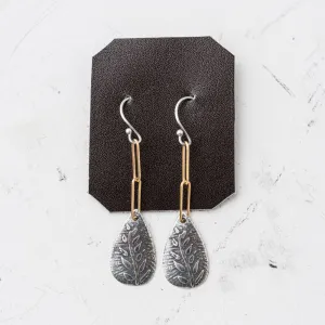 Silver Fern Teardrop and Chain Earrings