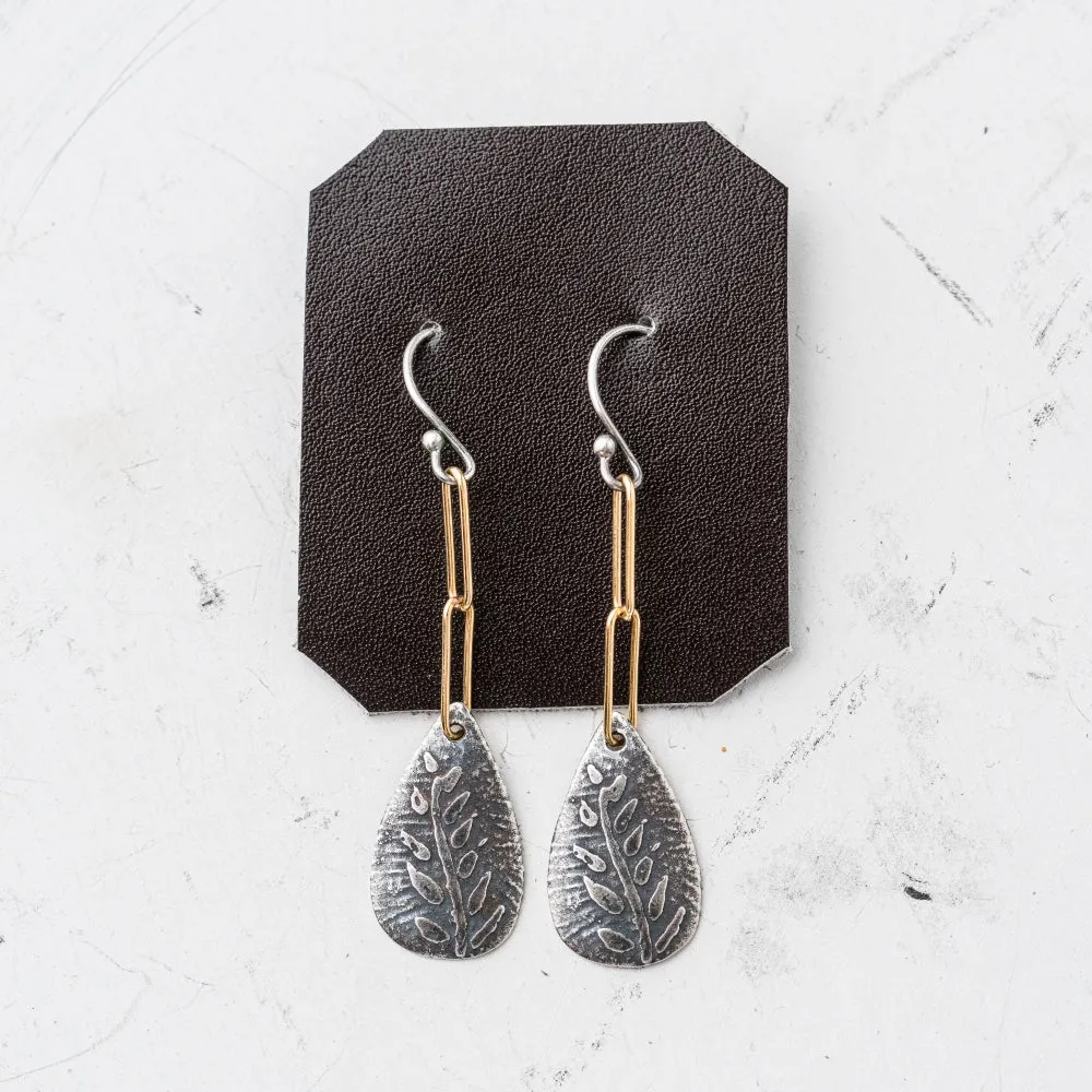 Silver Fern Teardrop and Chain Earrings