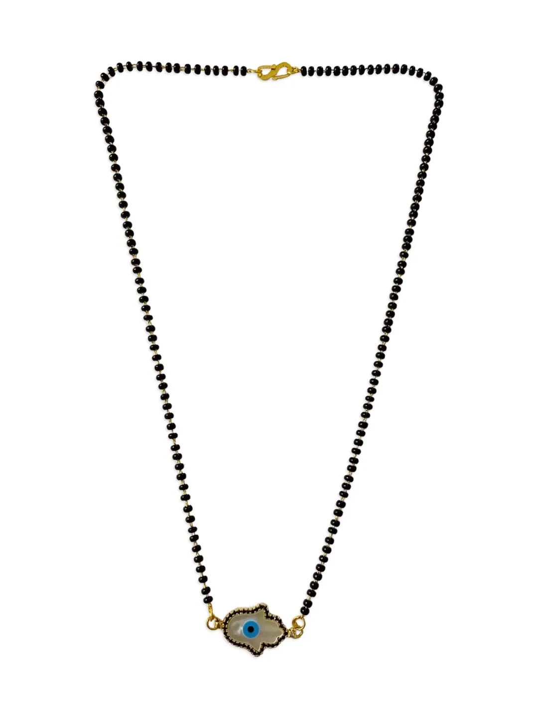 Simple Trendy Short Mangaslutra Designs Amercian Diamond Hamsa Evil Eye Pendant Black Beads Chain