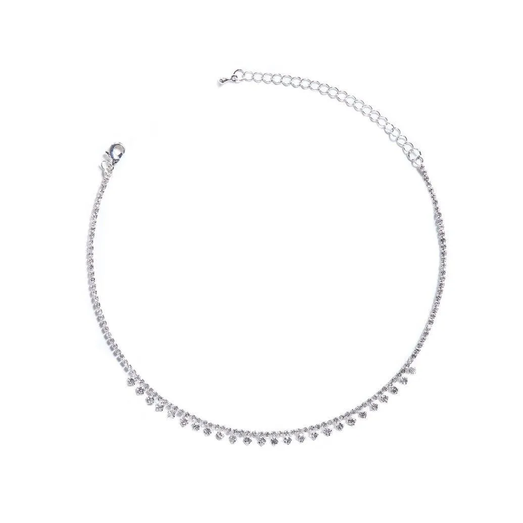 Single Line with Dangling Point Rhinestone Choker
