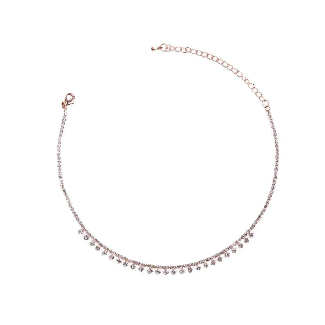 Single Line with Dangling Point Rhinestone Choker