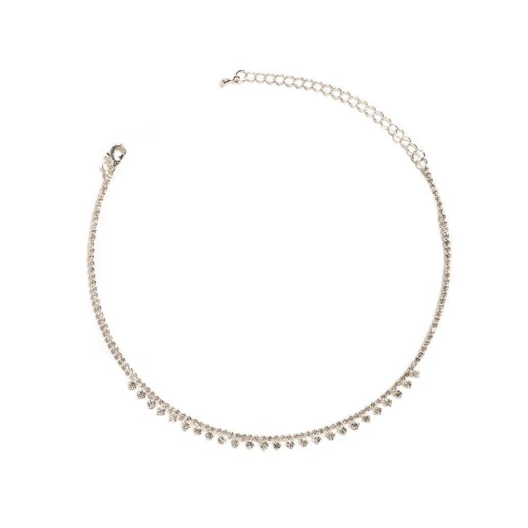 Single Line with Dangling Point Rhinestone Choker
