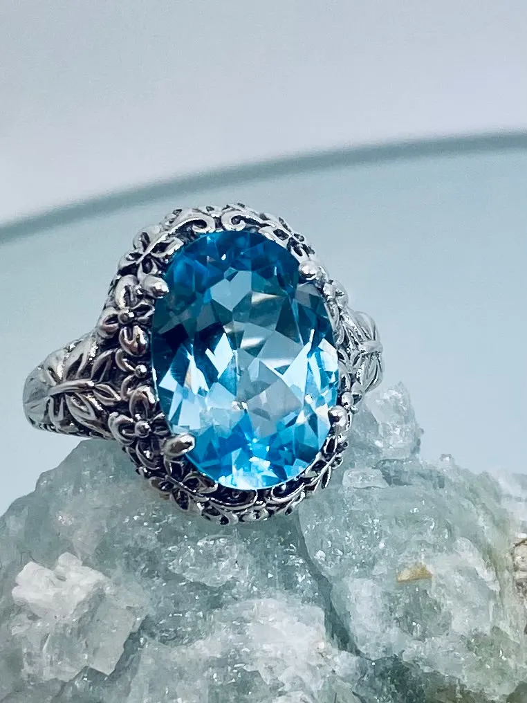 Sky Blue Butterfly Ring, Natural or Simulated Oval Gemstone, Art Nouveau Vintage Ring, D79