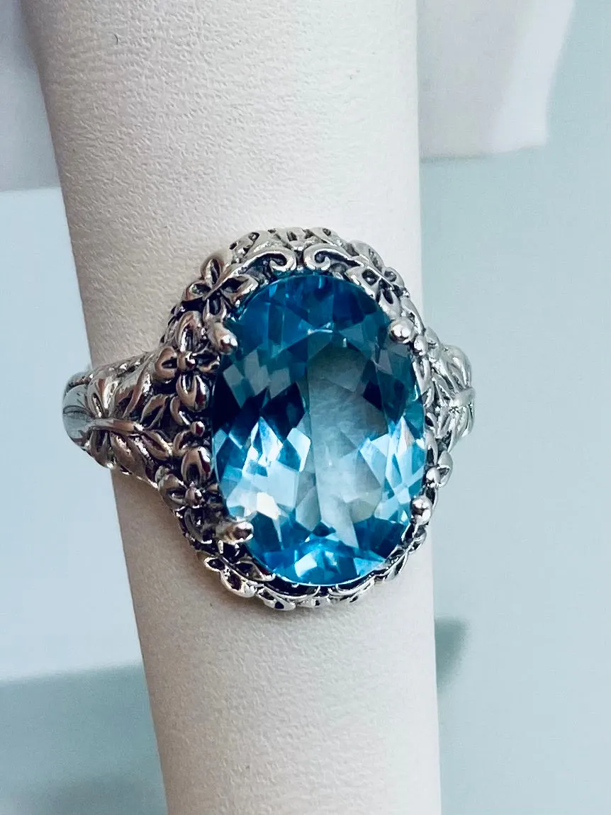 Sky Blue Butterfly Ring, Natural or Simulated Oval Gemstone, Art Nouveau Vintage Ring, D79