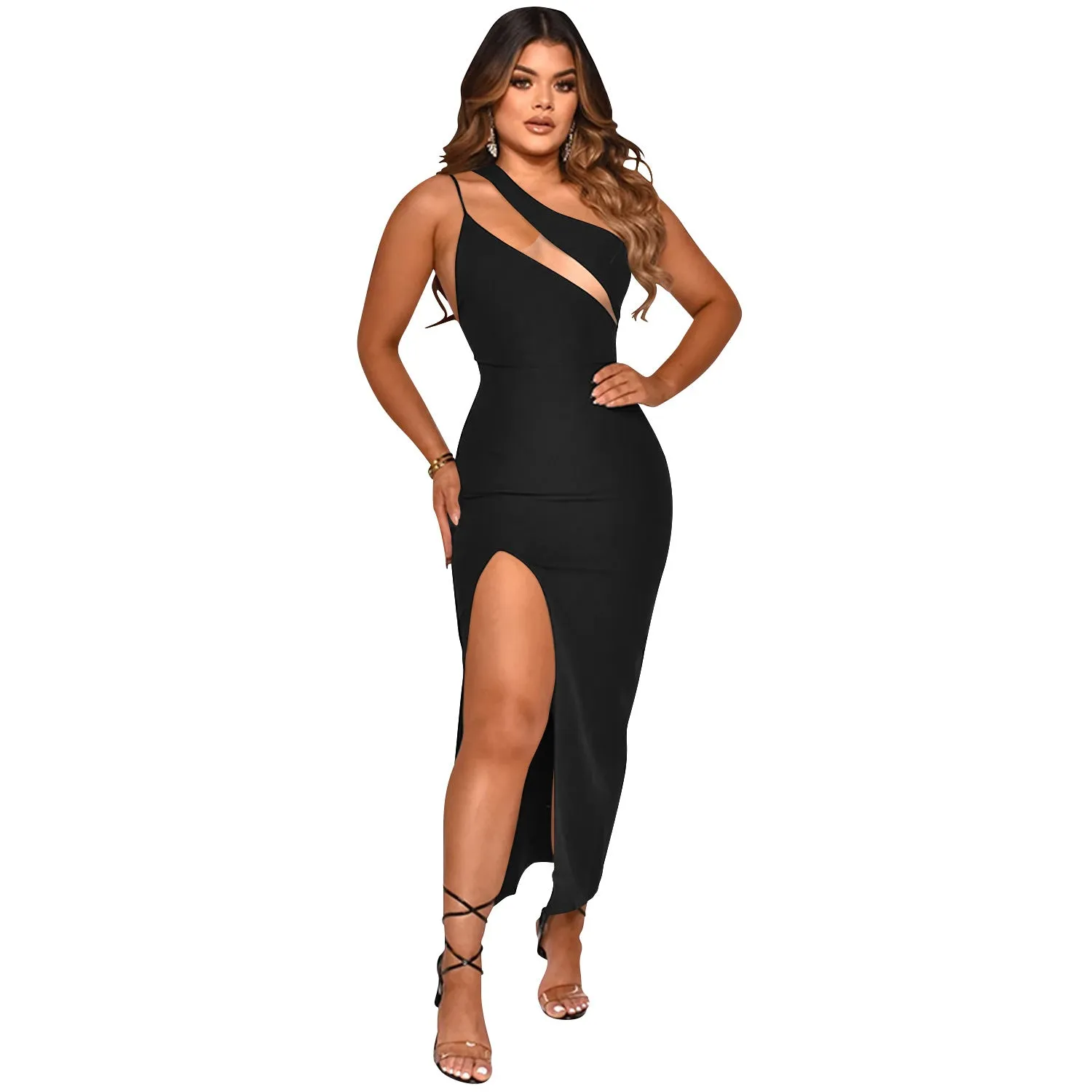 Sophisticated Asymmetrical Sleeveless Slit Bodycon Dress