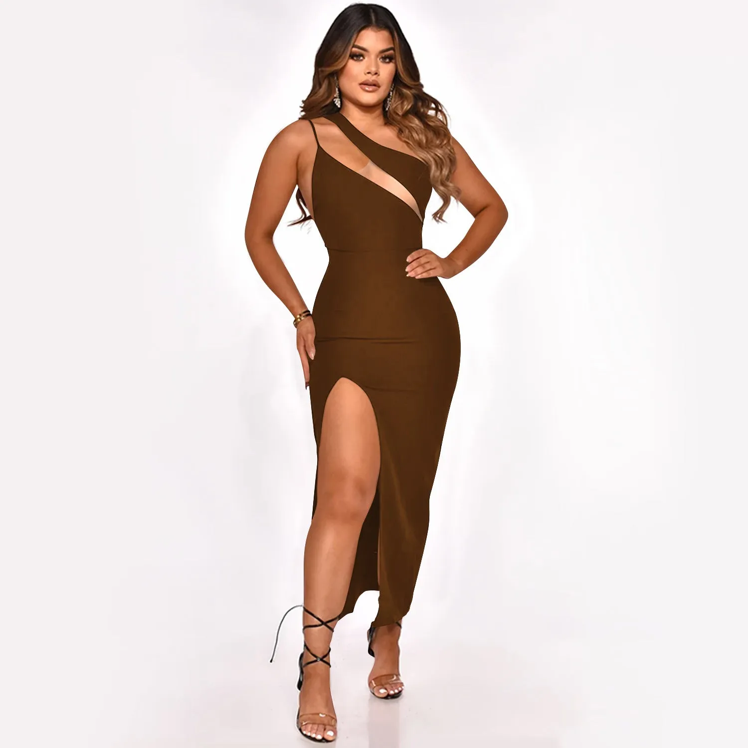 Sophisticated Asymmetrical Sleeveless Slit Bodycon Dress
