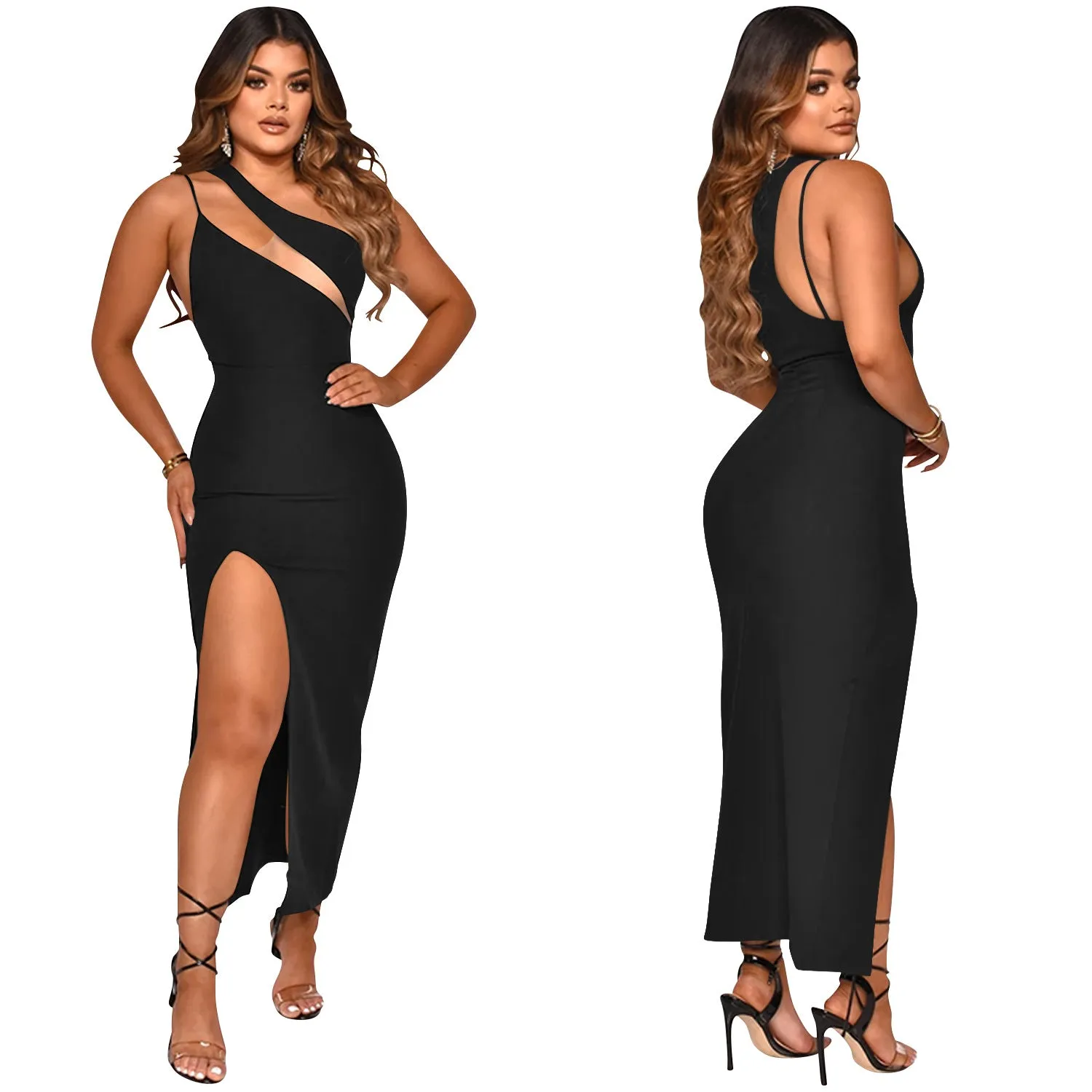 Sophisticated Asymmetrical Sleeveless Slit Bodycon Dress