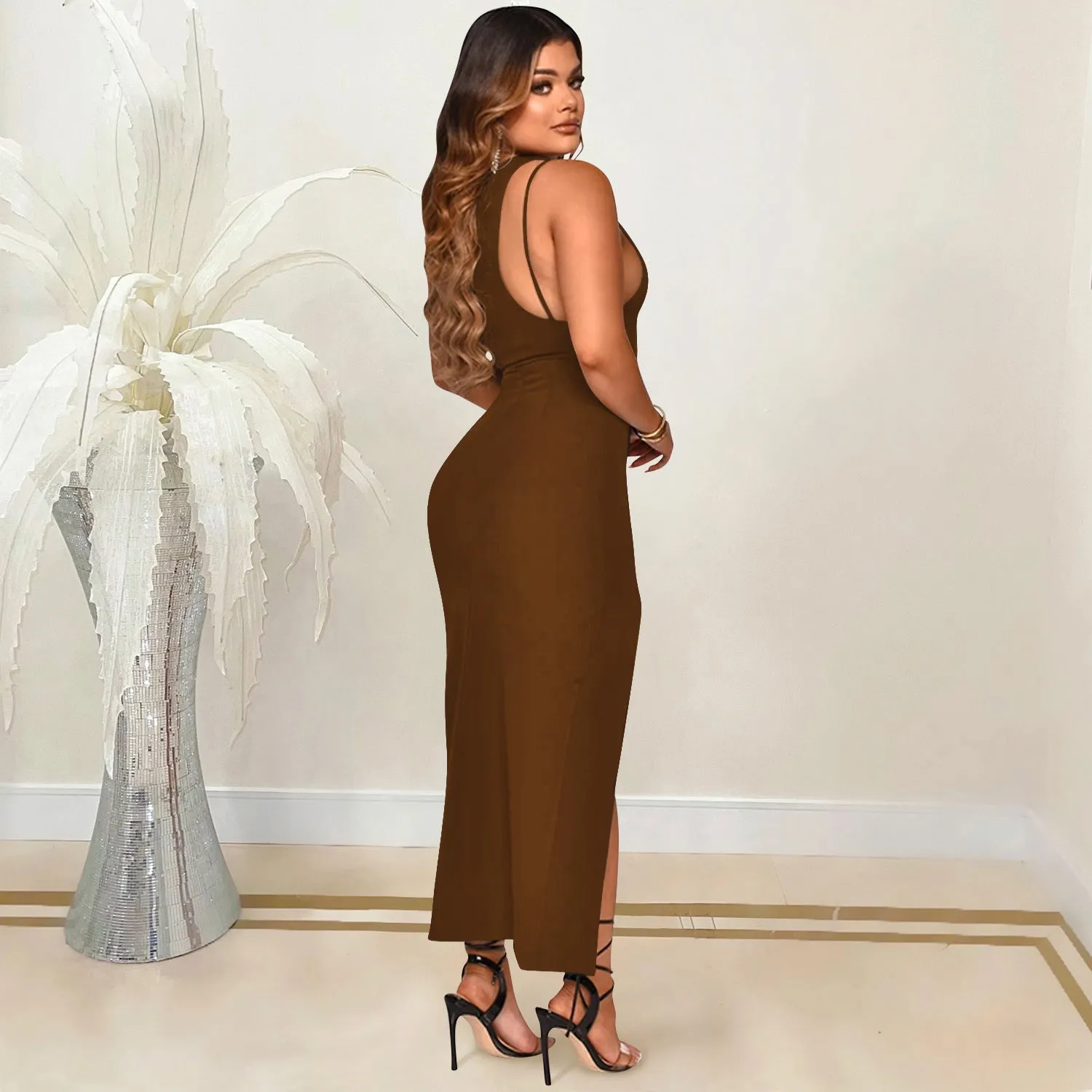 Sophisticated Asymmetrical Sleeveless Slit Bodycon Dress