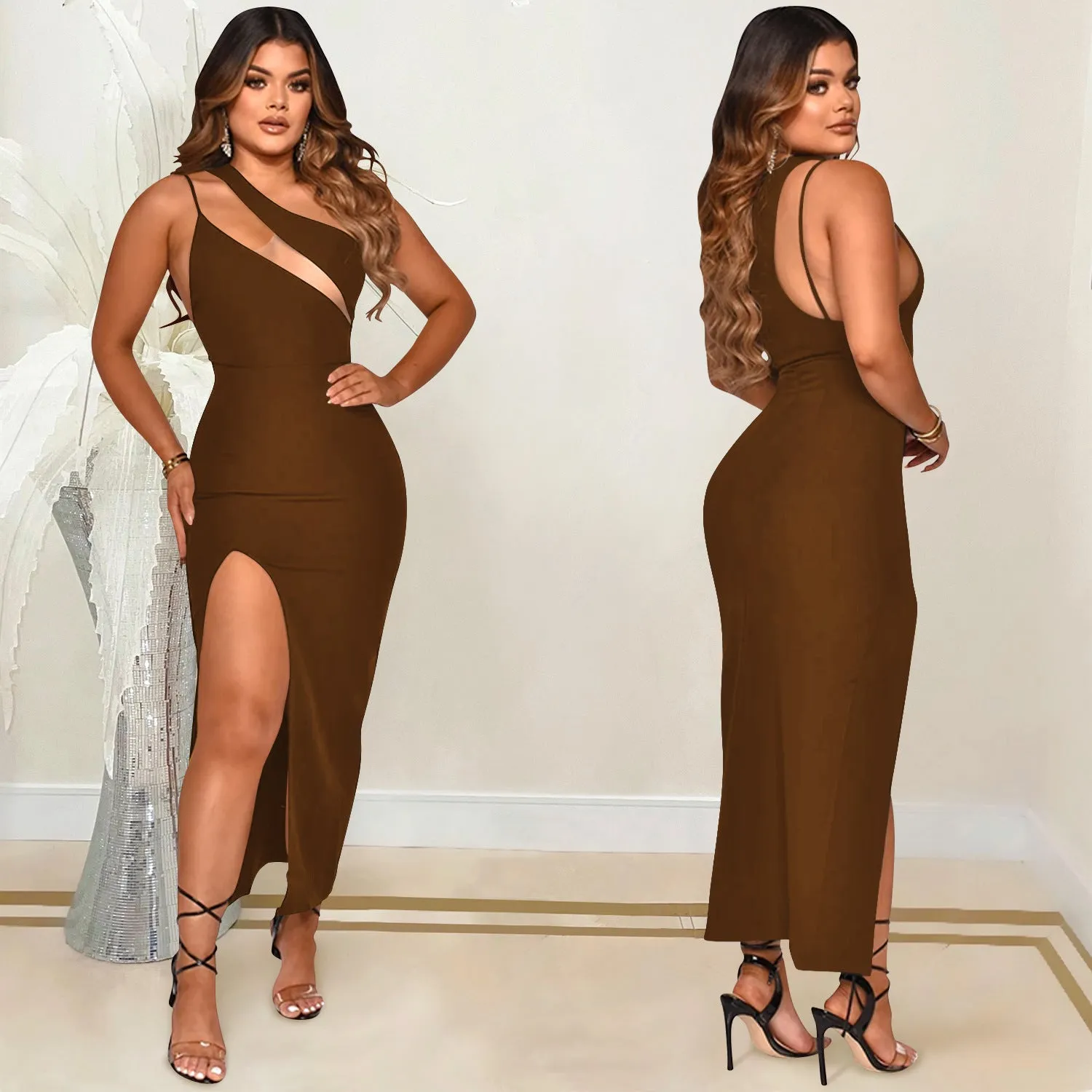 Sophisticated Asymmetrical Sleeveless Slit Bodycon Dress