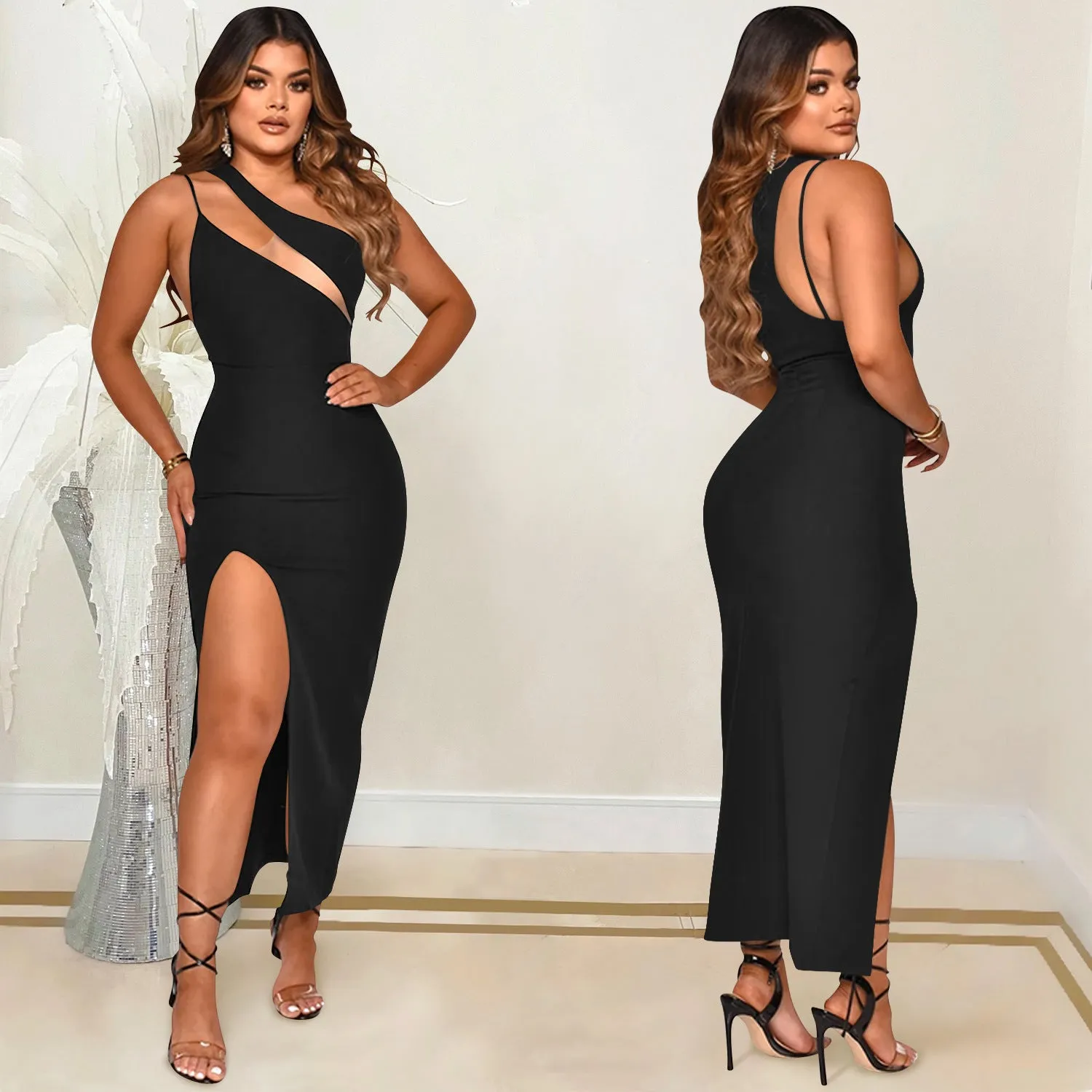 Sophisticated Asymmetrical Sleeveless Slit Bodycon Dress