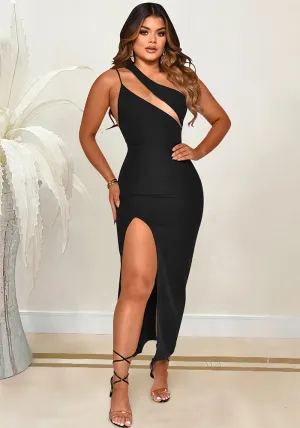 Sophisticated Asymmetrical Sleeveless Slit Bodycon Dress