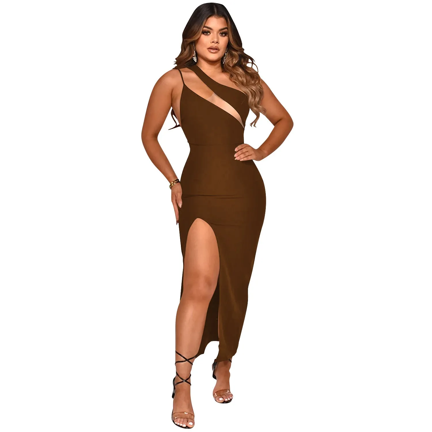Sophisticated Asymmetrical Sleeveless Slit Bodycon Dress