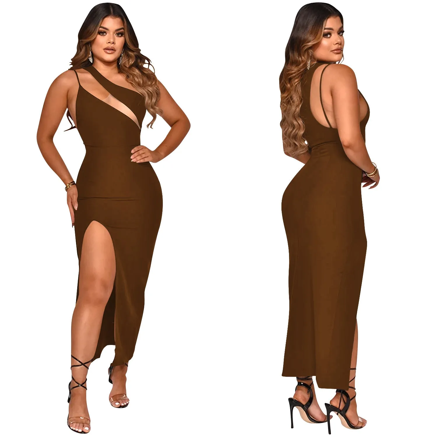 Sophisticated Asymmetrical Sleeveless Slit Bodycon Dress