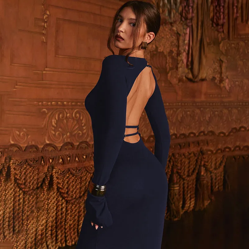 Sophisticated Backless Long Sleeve Elegant Maxi Dress