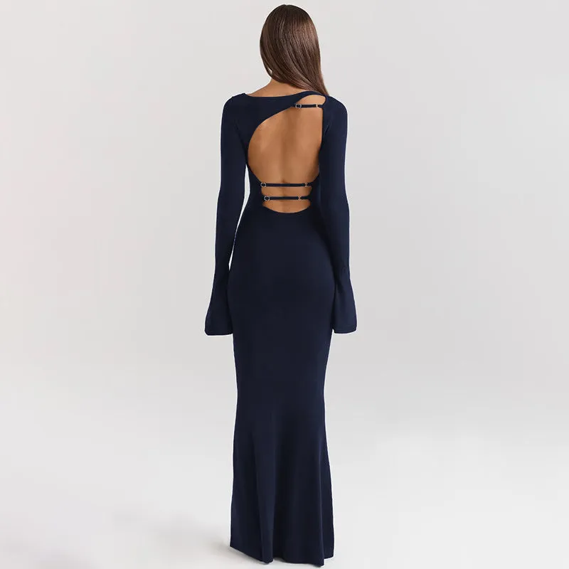 Sophisticated Backless Long Sleeve Elegant Maxi Dress