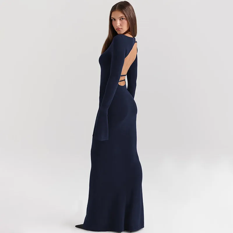 Sophisticated Backless Long Sleeve Elegant Maxi Dress