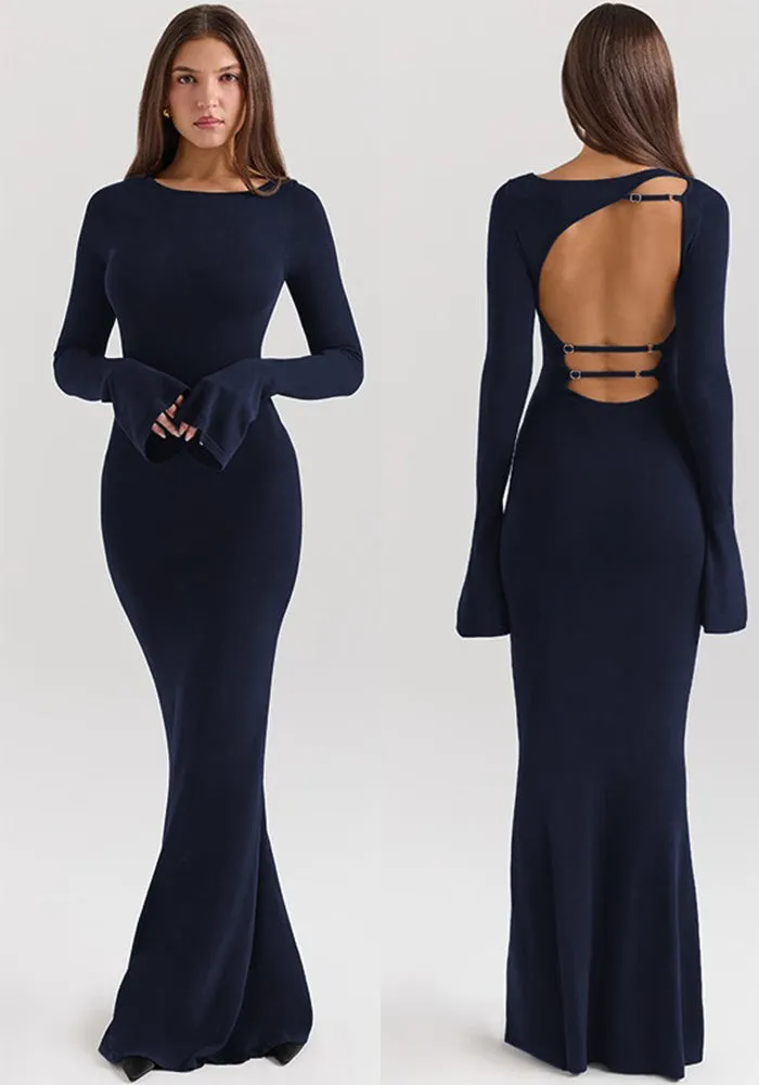 Sophisticated Backless Long Sleeve Elegant Maxi Dress