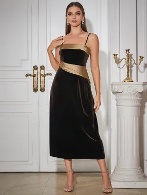 Strappy Sleeveless Splicing Midi Bodycon Dress HB0346