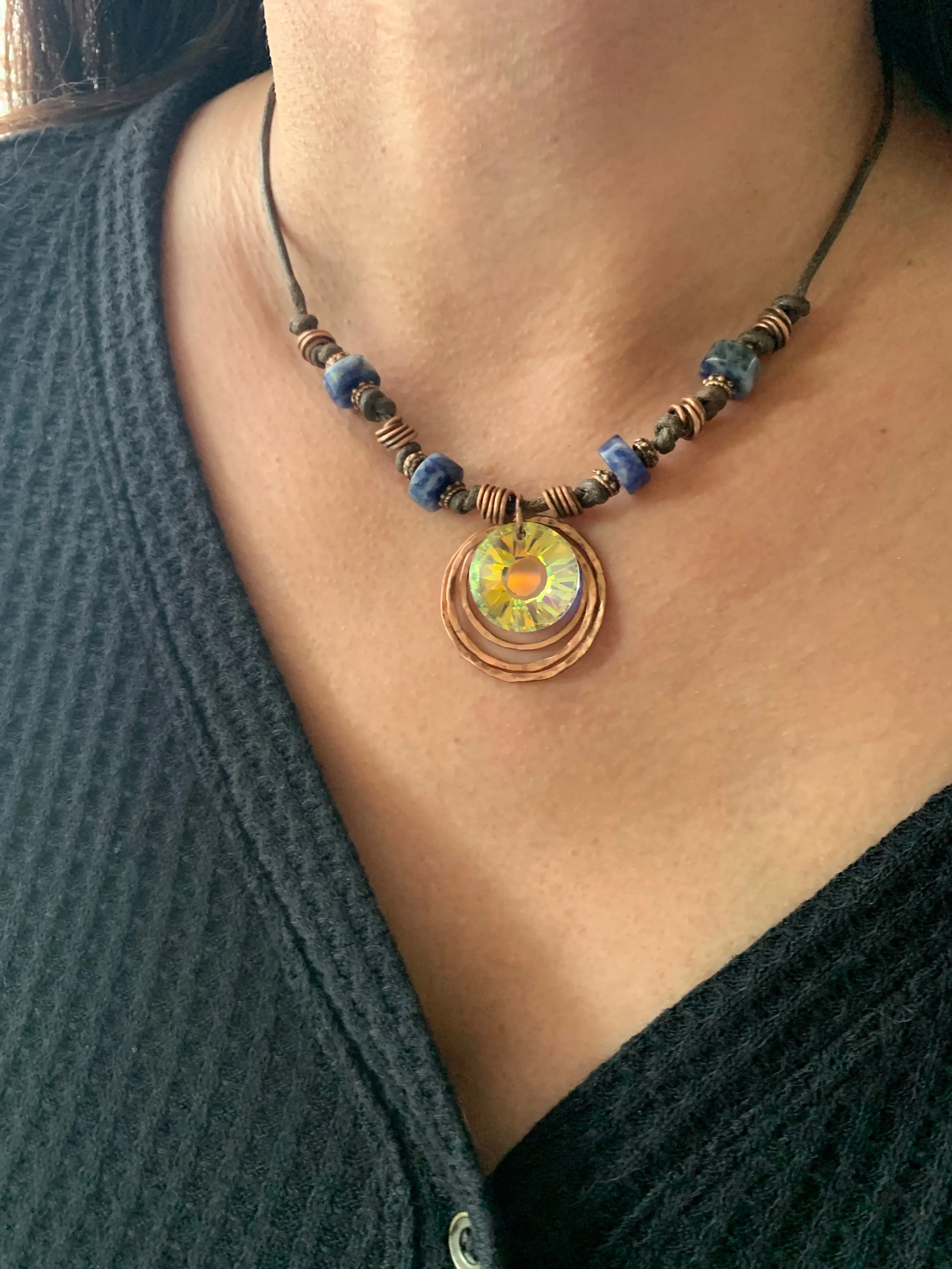 Sunlight Crystal Necklace | Handcrafted with Sodalite & Copper