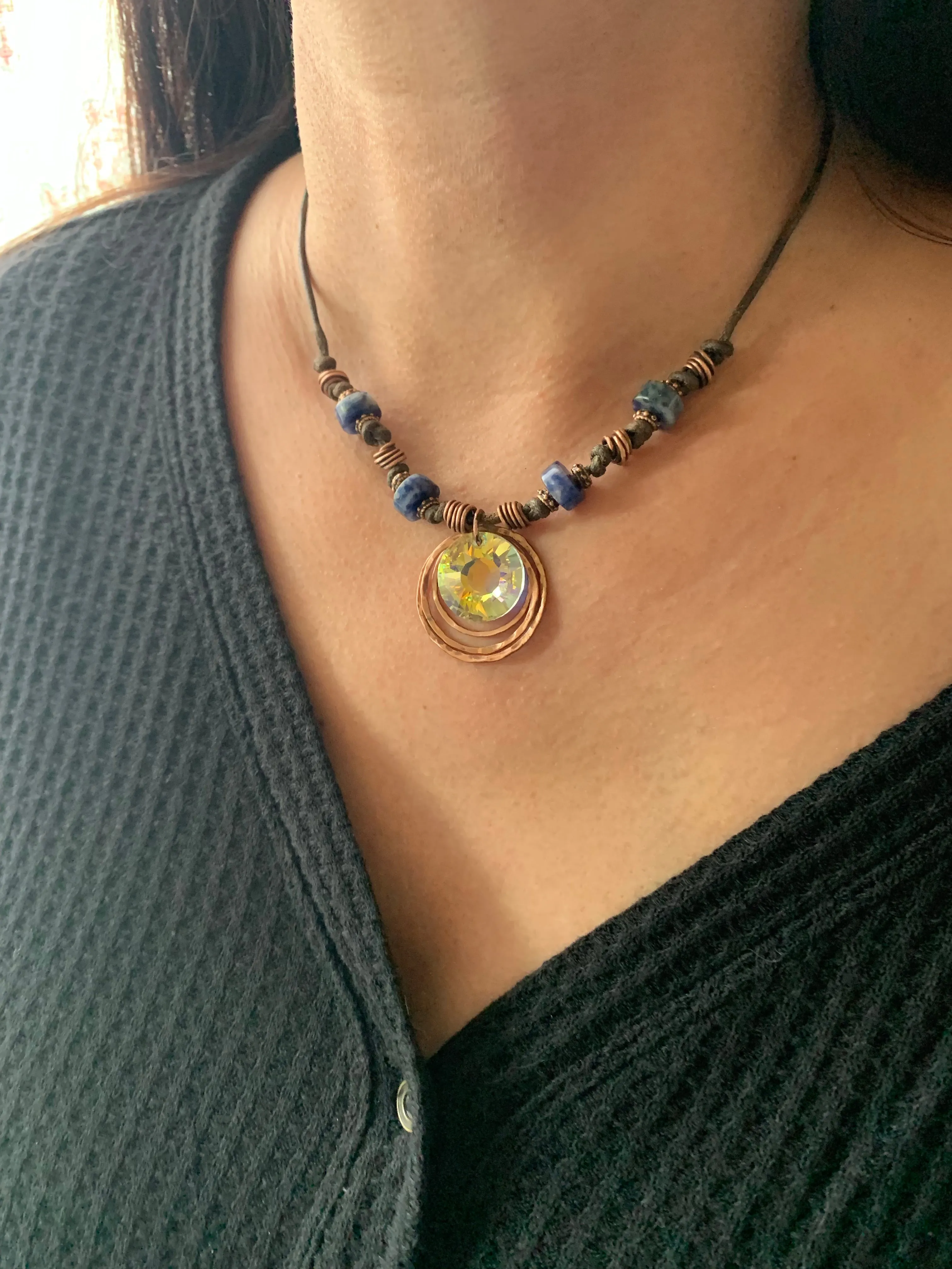 Sunlight Crystal Necklace | Handcrafted with Sodalite & Copper