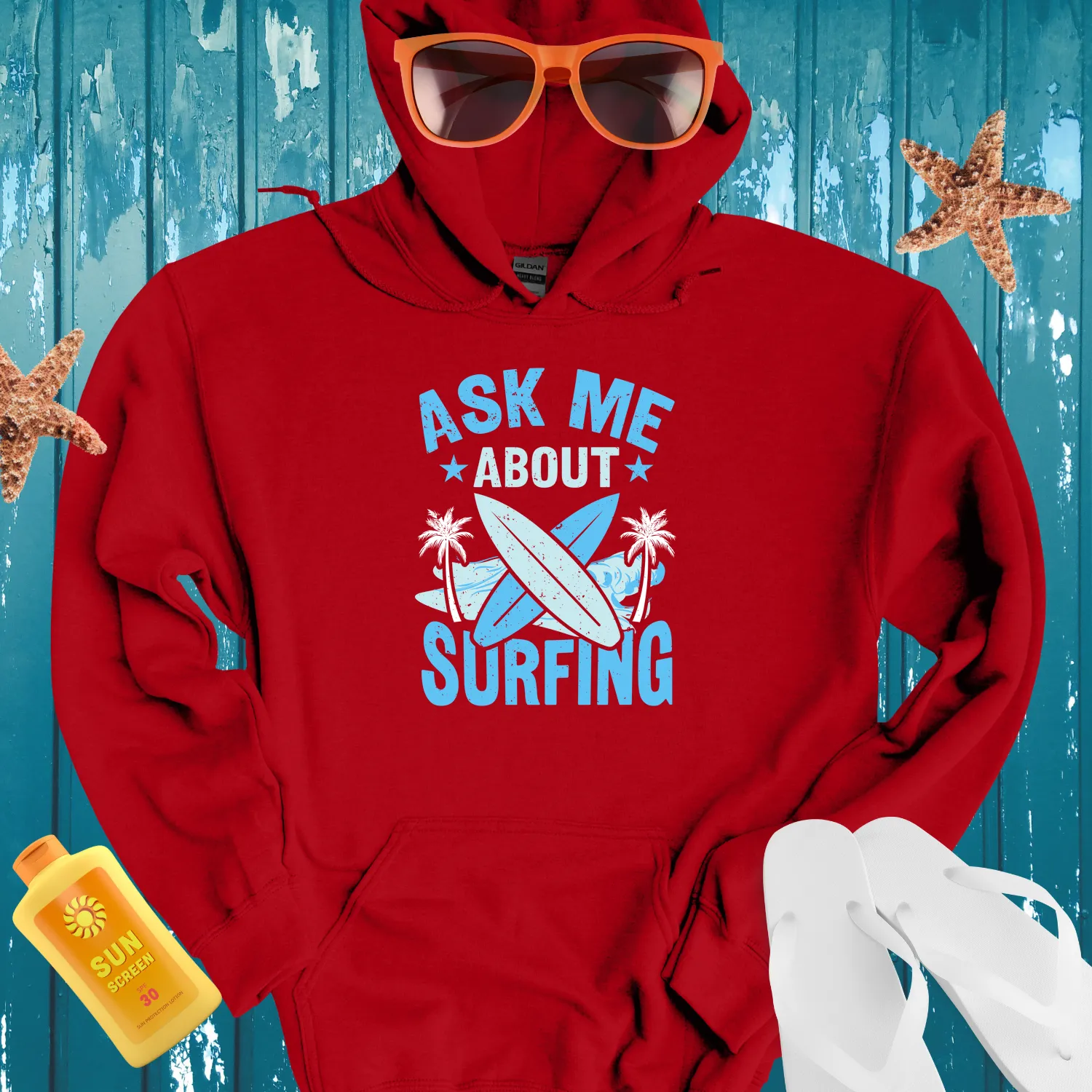 Surf Lifestyle Hoodie With Bold Graphic Design For Beach Lovers