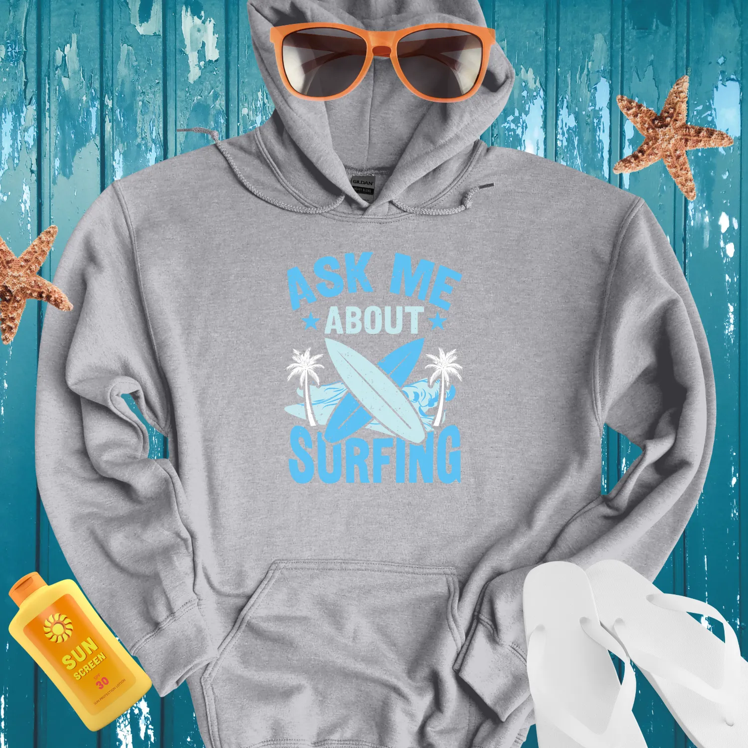 Surf Lifestyle Hoodie With Bold Graphic Design For Beach Lovers