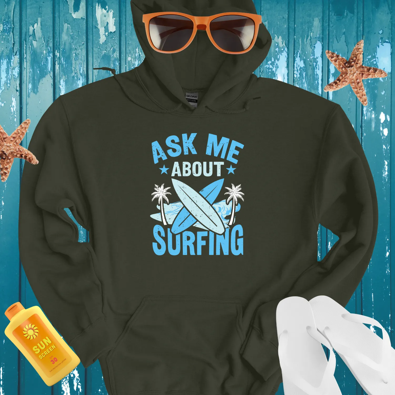 Surf Lifestyle Hoodie With Bold Graphic Design For Beach Lovers