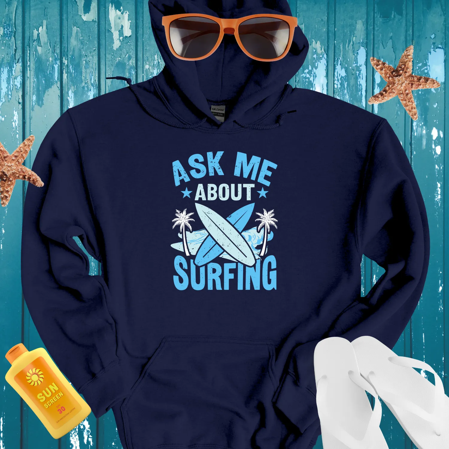 Surf Lifestyle Hoodie With Bold Graphic Design For Beach Lovers