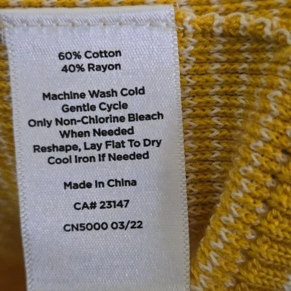 Talbots NWT Petite Mustard White Cotton Blend Crew Neck Logistic Sweater Size Sp