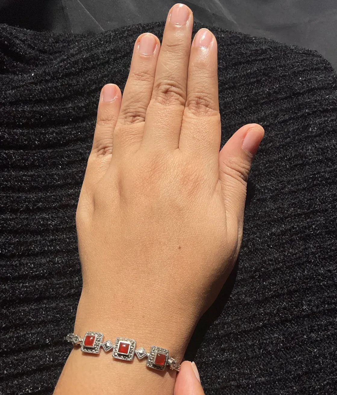 The Arizona Sparkle Silver Marcasite Bracelet (Red)