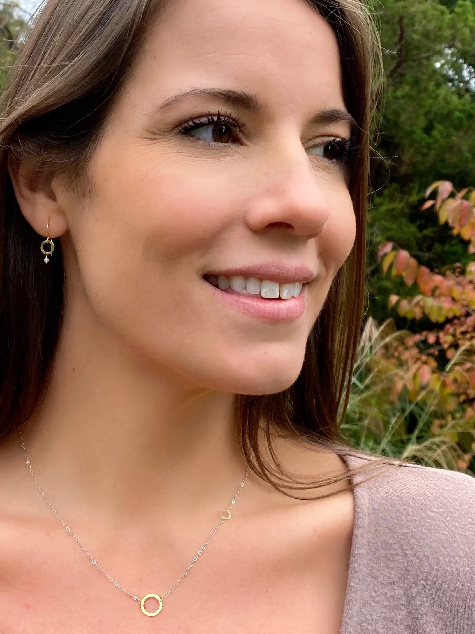 The Delicate Double Circle Necklace, Bright Silver & 18k Gold