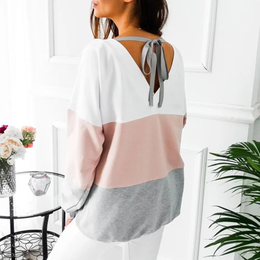 Three Tone Back V-Neck Sweatshirt