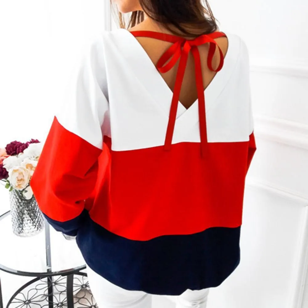 Three Tone Back V-Neck Sweatshirt