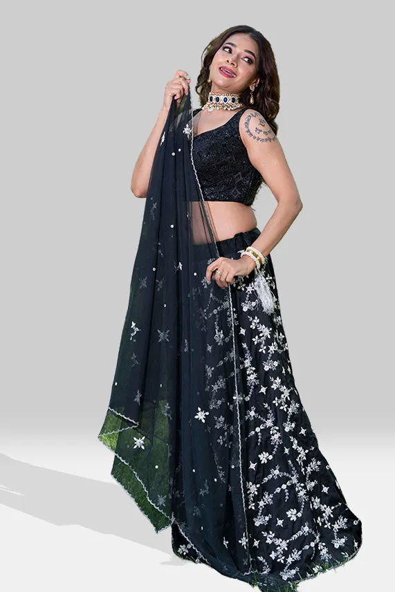 Timeless Black & White embroidery Lehenga Choli - Rent