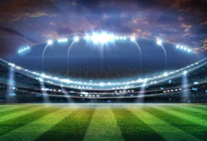 Toile de fond de terrain de football illuminé l'herbe verteM028