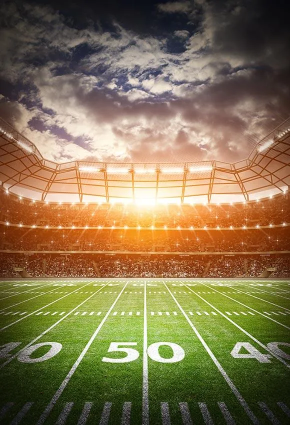 Toile de fond de terrain de football Sunset Stadium pour la photographie LV-311