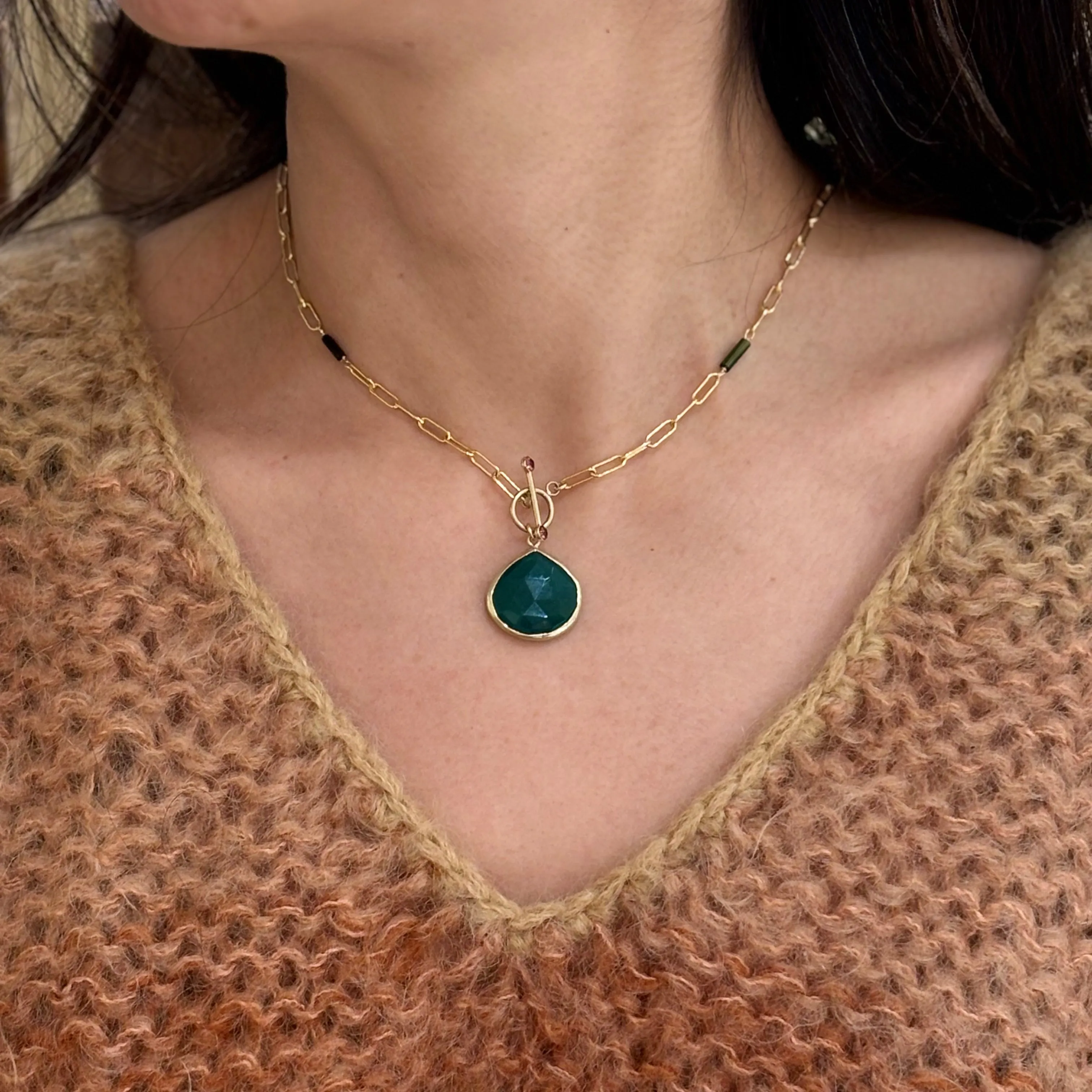 Tourmaline Paperclip Toggle With Pendant Necklace