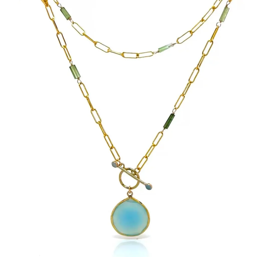 Tourmaline Paperclip Toggle With Pendant Necklace