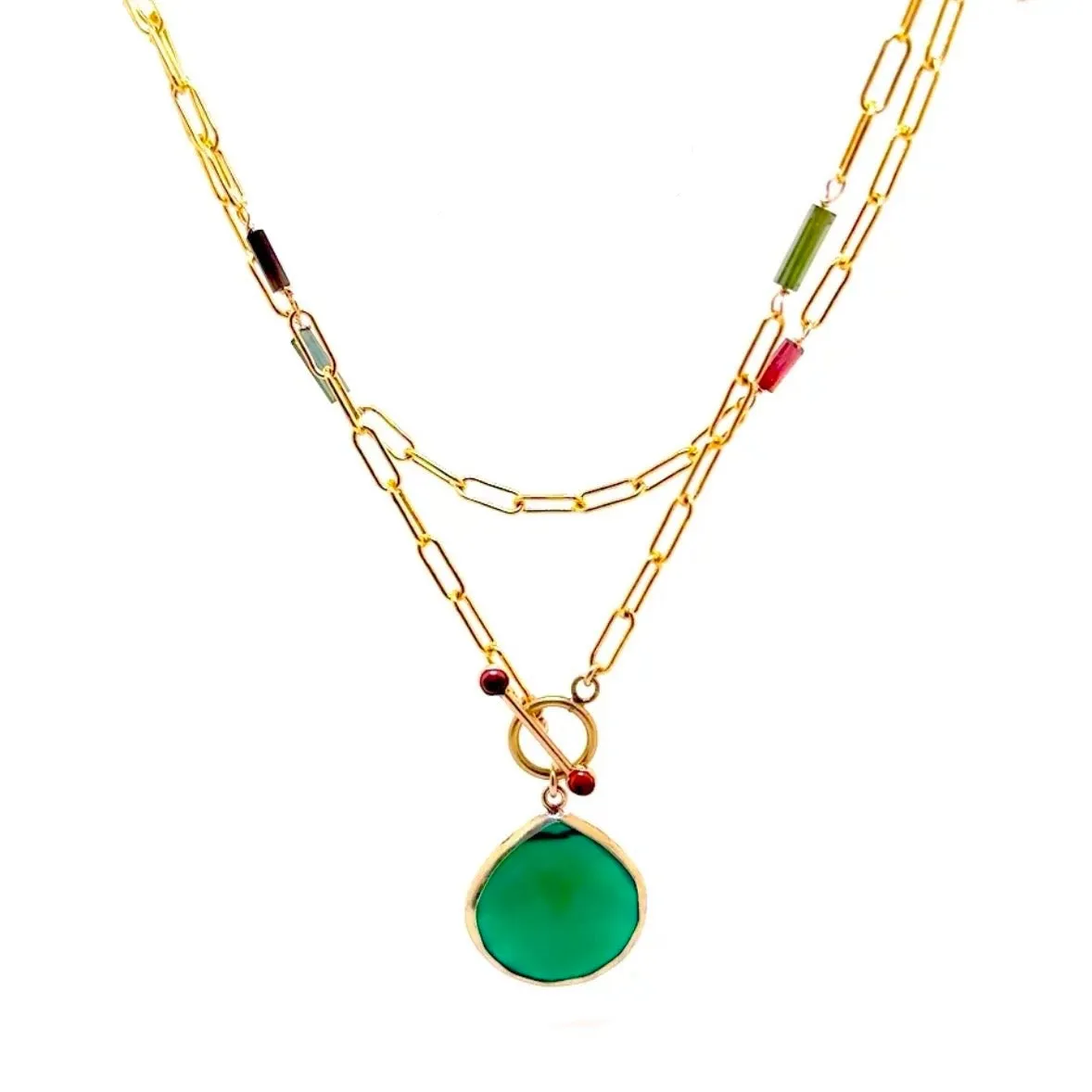 Tourmaline Paperclip Toggle With Pendant Necklace