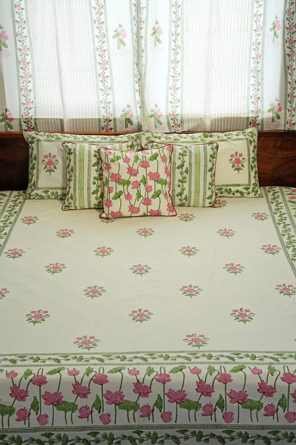 Tranquil Retreat Hand Block Printed Cotton Percale Bedsheet