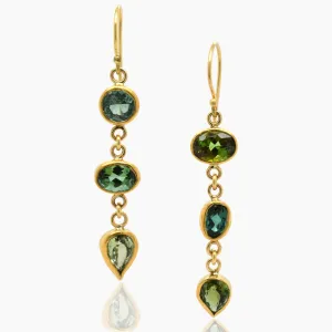 Trio Tourmaline 22K Gold Earrings