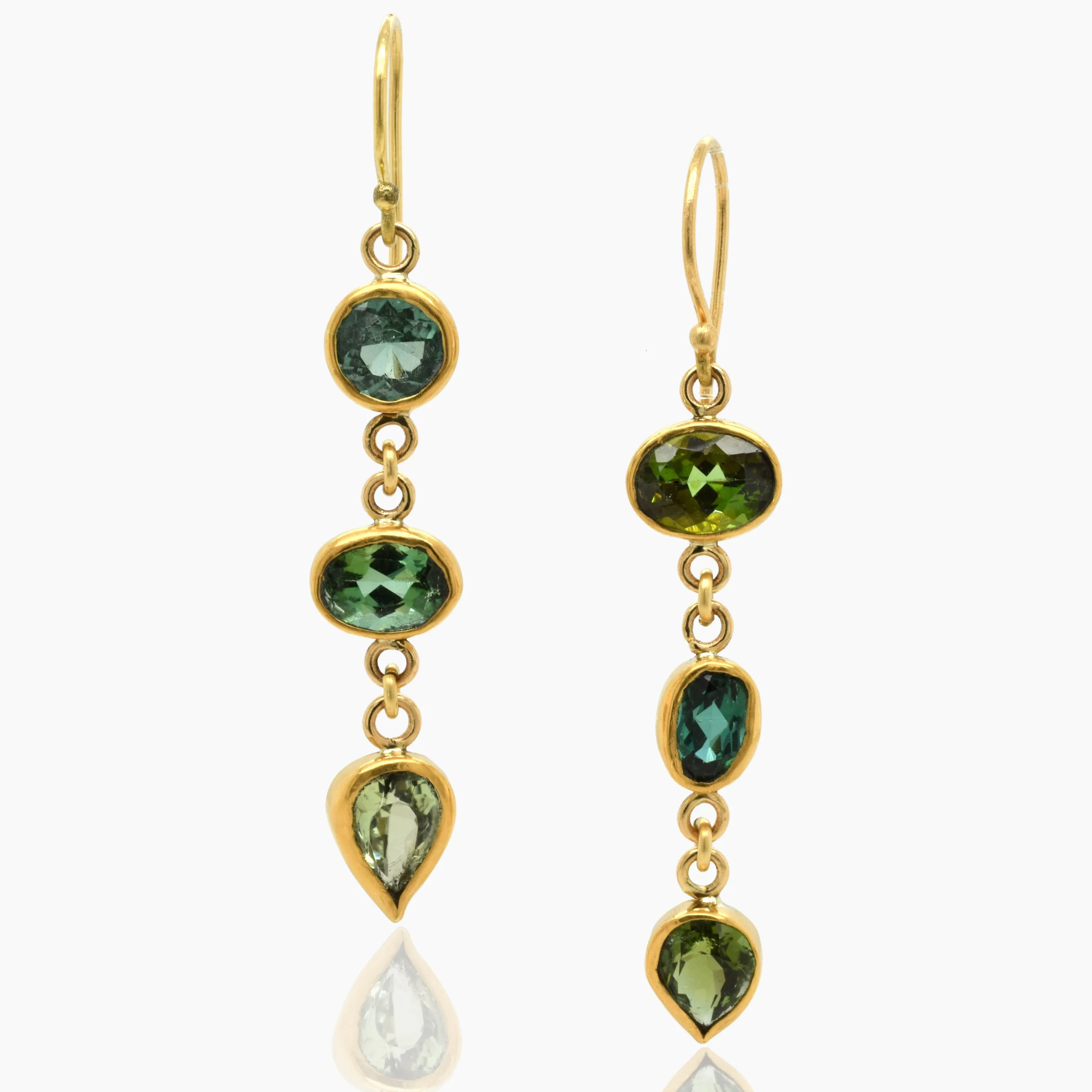 Trio Tourmaline 22K Gold Earrings