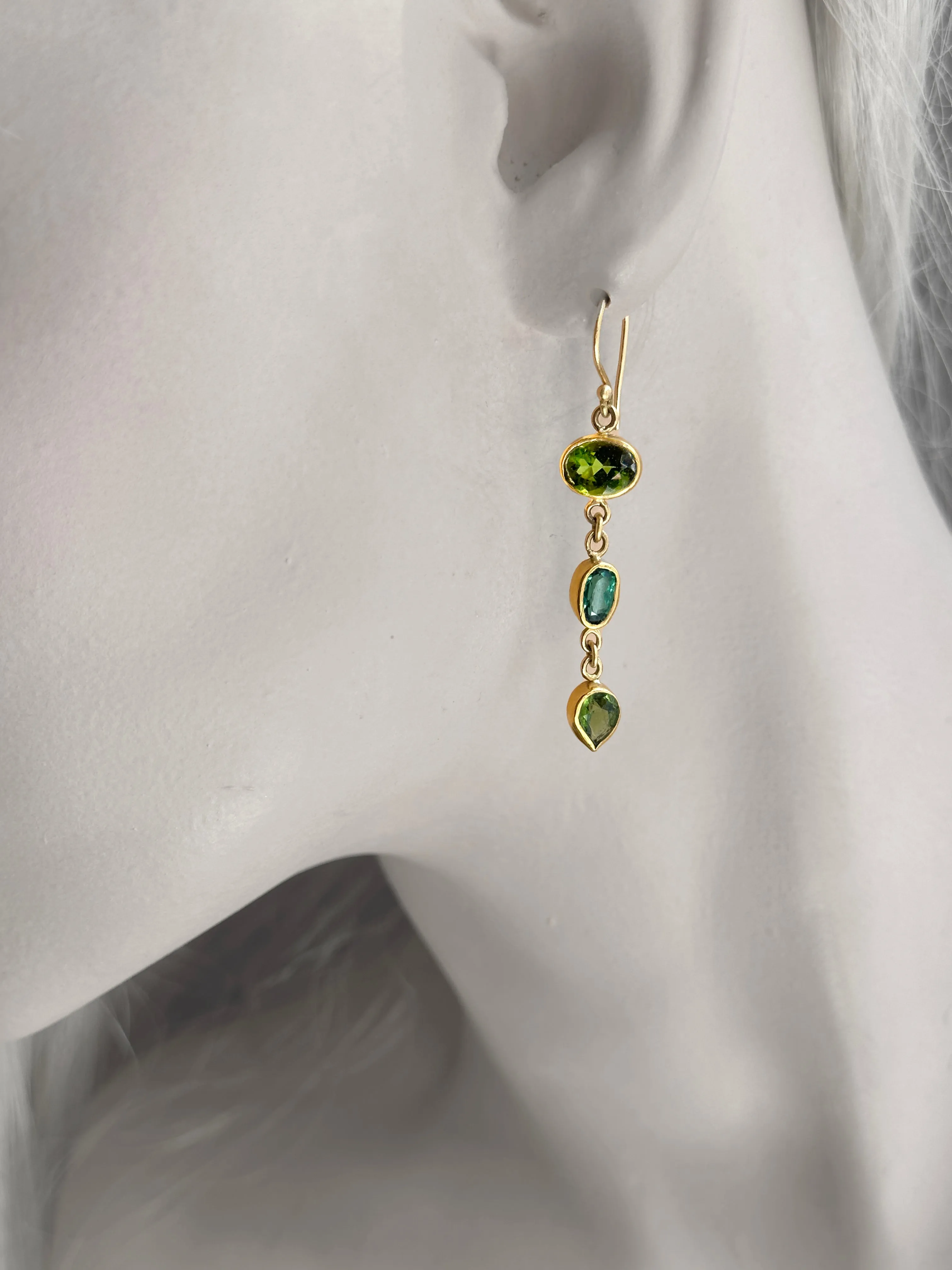 Trio Tourmaline 22K Gold Earrings