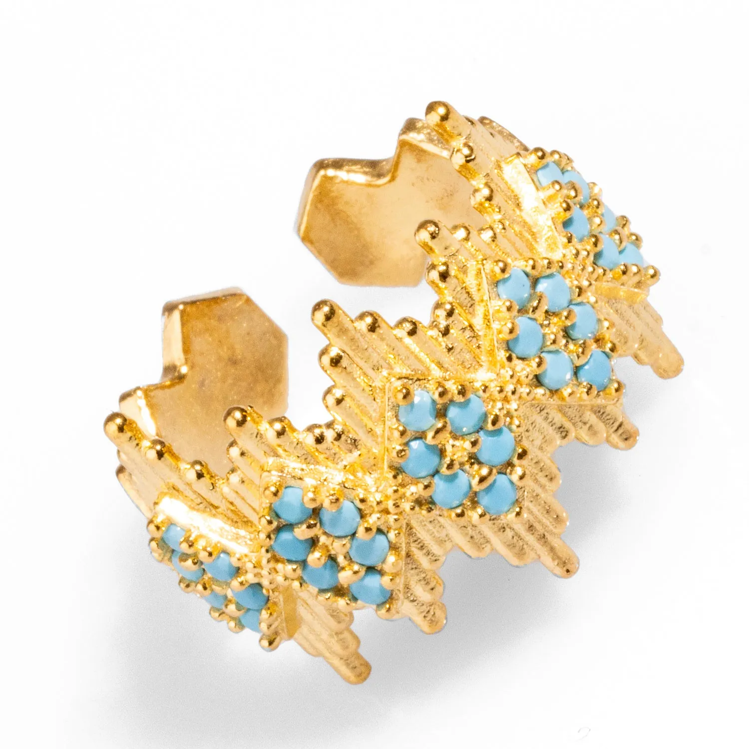 Turquoise Stone & Gold Crown Adjustable Statement Ring
