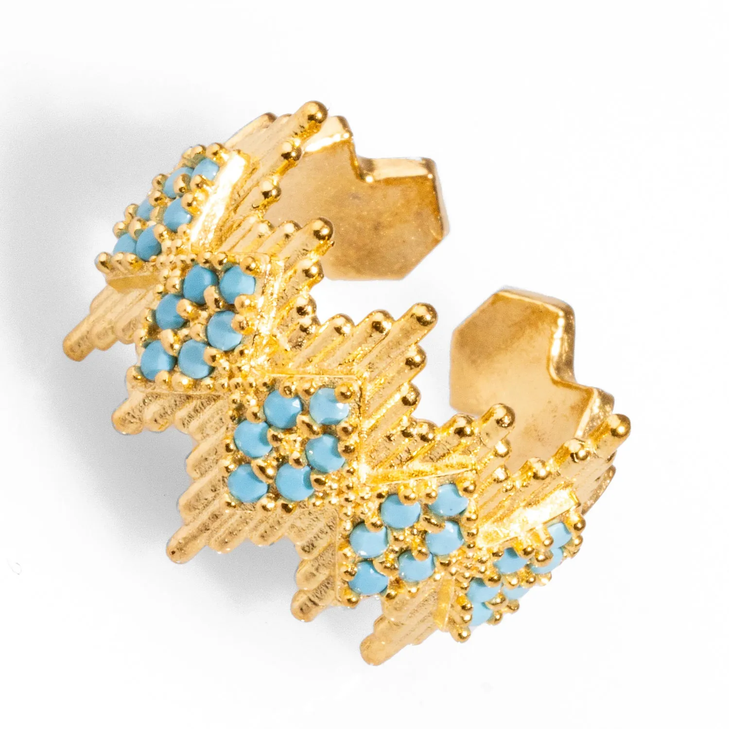 Turquoise Stone & Gold Crown Adjustable Statement Ring
