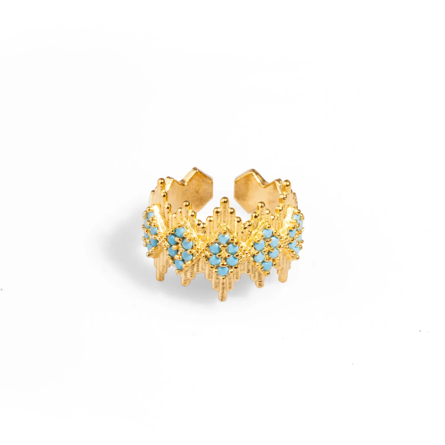 Turquoise Stone & Gold Crown Adjustable Statement Ring