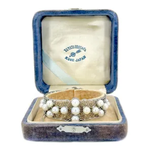 Victorian Yamato Designer Japanese Saltwater White Akoya Cultured Pearl Filigree Bracelet- Sterling Silver