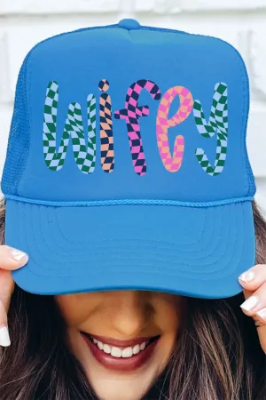 Wavy Checkered Wifey Otto Columbia Blue Foam Front Trucker Hat